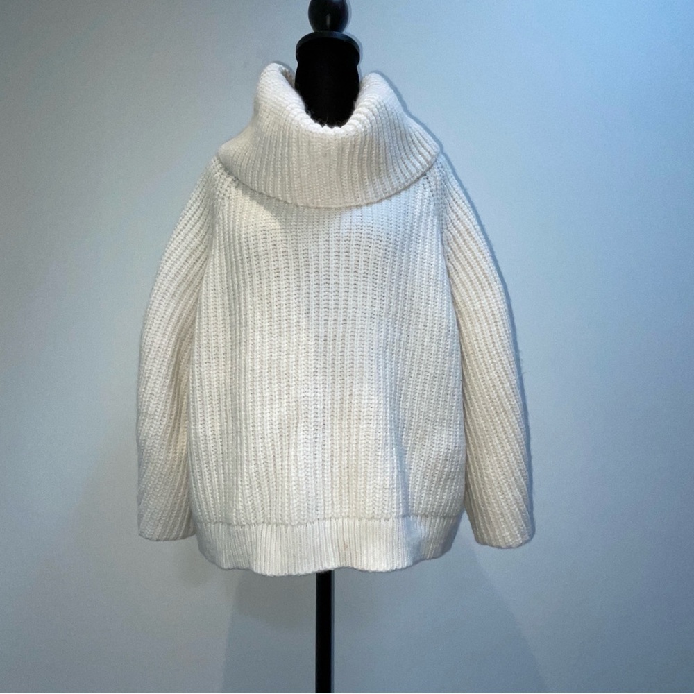 GAP Chunky Knit Cowl Neck Sweater Cream XL Wool Blend